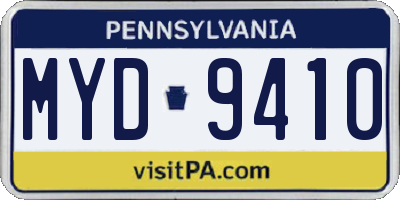 PA license plate MYD9410