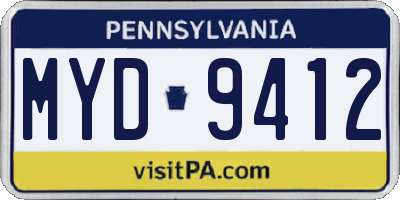 PA license plate MYD9412