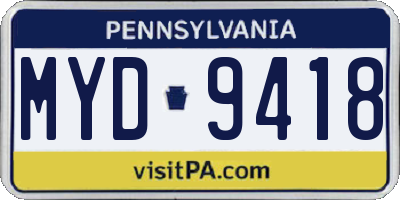 PA license plate MYD9418