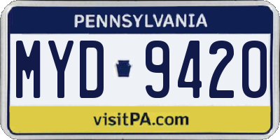 PA license plate MYD9420