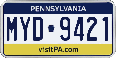 PA license plate MYD9421