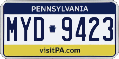 PA license plate MYD9423