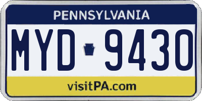 PA license plate MYD9430
