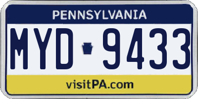 PA license plate MYD9433