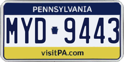 PA license plate MYD9443