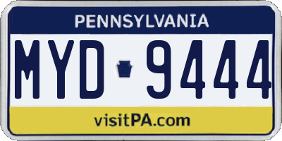 PA license plate MYD9444