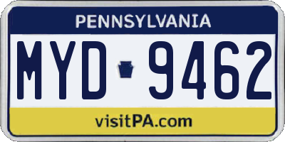 PA license plate MYD9462