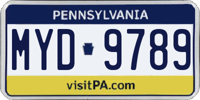 PA license plate MYD9789