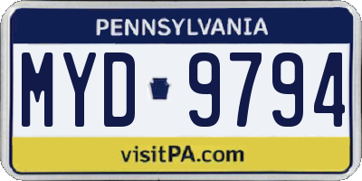 PA license plate MYD9794