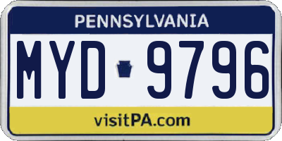PA license plate MYD9796