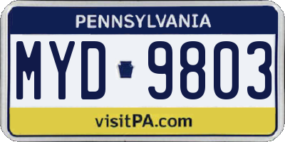 PA license plate MYD9803