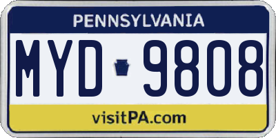 PA license plate MYD9808