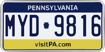 PA license plate MYD9816