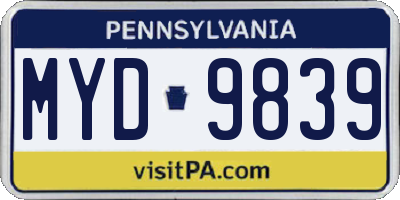 PA license plate MYD9839