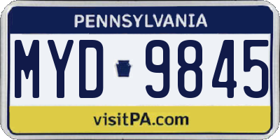 PA license plate MYD9845