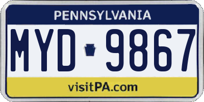 PA license plate MYD9867