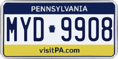 PA license plate MYD9908