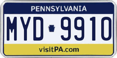 PA license plate MYD9910
