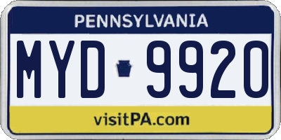 PA license plate MYD9920