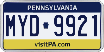 PA license plate MYD9921