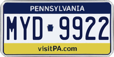 PA license plate MYD9922