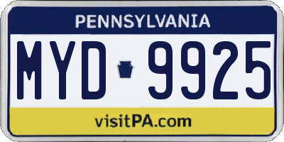 PA license plate MYD9925