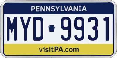 PA license plate MYD9931