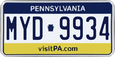 PA license plate MYD9934