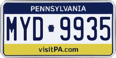 PA license plate MYD9935
