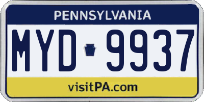 PA license plate MYD9937