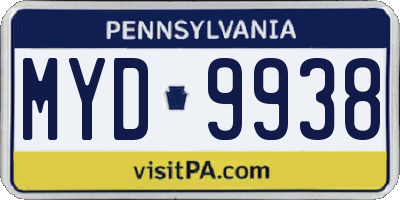 PA license plate MYD9938