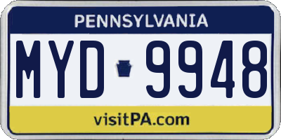 PA license plate MYD9948