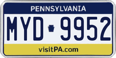 PA license plate MYD9952
