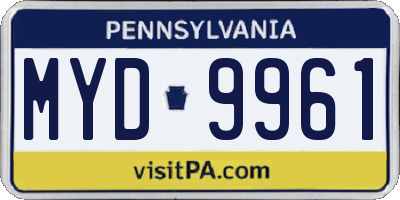 PA license plate MYD9961