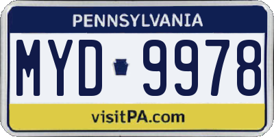 PA license plate MYD9978