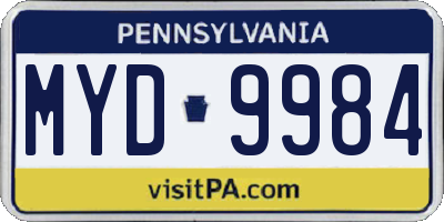 PA license plate MYD9984