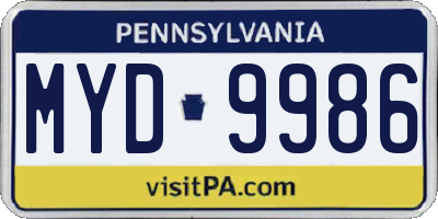 PA license plate MYD9986