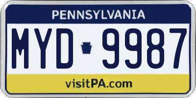 PA license plate MYD9987