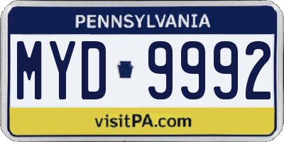 PA license plate MYD9992