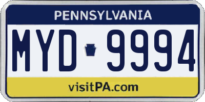 PA license plate MYD9994