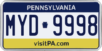 PA license plate MYD9998