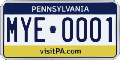 PA license plate MYE0001