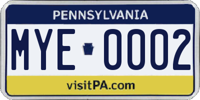 PA license plate MYE0002