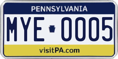 PA license plate MYE0005