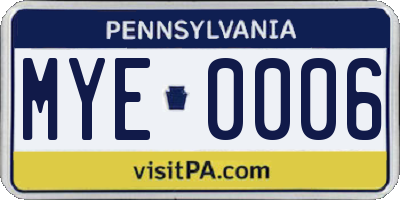 PA license plate MYE0006