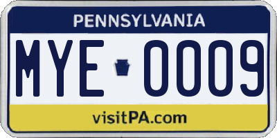 PA license plate MYE0009