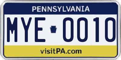 PA license plate MYE0010