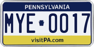 PA license plate MYE0017