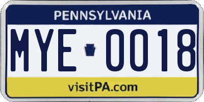 PA license plate MYE0018