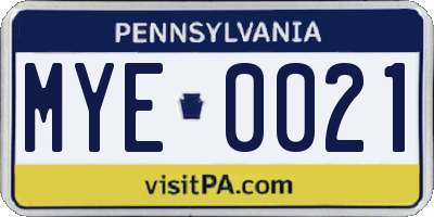 PA license plate MYE0021